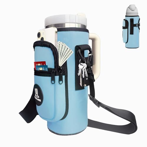 Sports rabbit Universal Water Bottle Holder with Strap & Phone Pocket - color: Blue, size: 30OZ