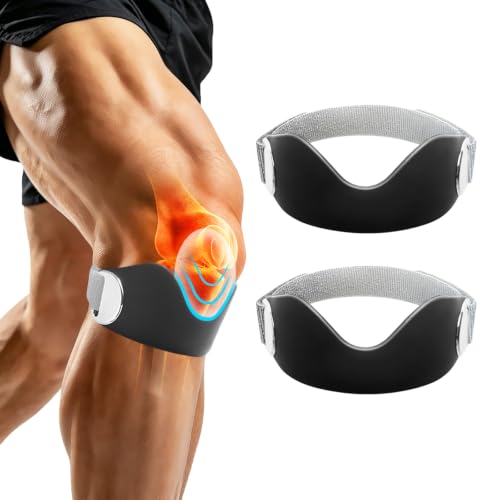 Patellar Tendon Support Strap 2 PCS, Adjustable Non-Slip Patella Band Stabilizer Silicone Knee Brace for Hiking, Running, Basketball, Squats, Jumpers Knee, Tendonitis (Black)