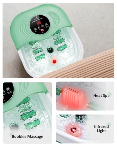 SPA4PIEDS Collapsible Heated Foot Spa Bath with Bubble, Foot Soaking Tub Featuring 8 Shiatsu Rollers, Pumice Stone and Built-in Timer for Mom, Dad and Foot Relaxation (Light Green) - color: Light Green