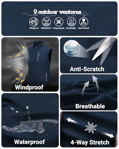Outdoor Ventures Men's Running Golf Vest Outerwear Lightweight Windproof - color: Dark Blue, size: XX-Large