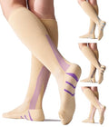 4 Pairs 20-30mmHg Compression Socks for Women Knee High Flying - color: Beige Mix, size: Small-Medium