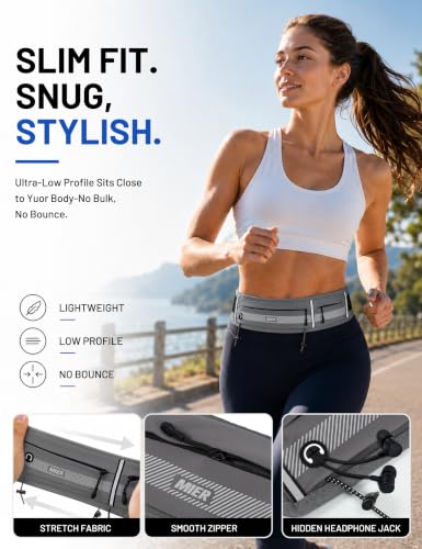 MIER Running Belt for Women & Men, Fanny Pack with Marathon Bib Clip, Gray - color: Gray