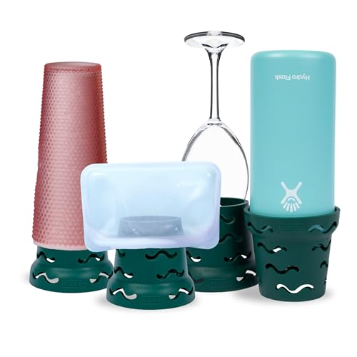Kuppy Silicone Water Bottle Drying Rack - Fast-Dry Bottle Dryer for 20-64oz Cups - Reusable Food Storage Bag Drying Rack - Compatible with Stanley, Owala, Stasher (Green, 4-Pack)