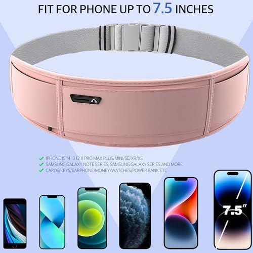 Running Belt for Phone – Adjustable Running Waist Pack with 3 Pockets Fits Up to 7.2 Inch Phones, Slim Running Fanny Pack for Men & Women Jogging Hiking Fitness (Pink) - color: Pink