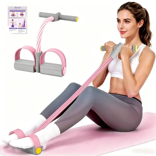 Pedal Resistance Band with Handle, 6-Tube Natural Rubber Exercise Bands - color: Gray & Pink
