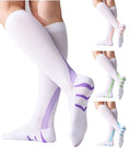 4 Pairs 20-30mmHg Compression Socks for Women Knee High Flying - color: White Mix, size: Large-X-Large