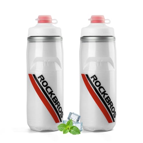 ROCKBROS Bike Water Bottle, 21oz Insulated Cycling Squeeze Bottle - color: White*2 Pack