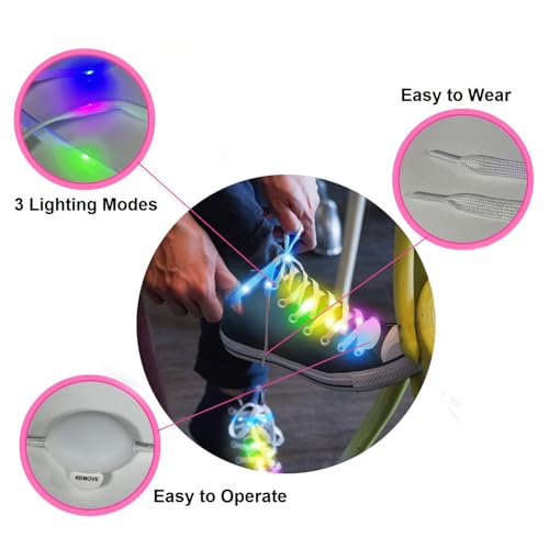 M.best 2 Pairs LED Light Up White Shoelaces, Glow in The Dark 3 Modes Colorful Flashing Sneakers Shoelaces for Night Safety, Running