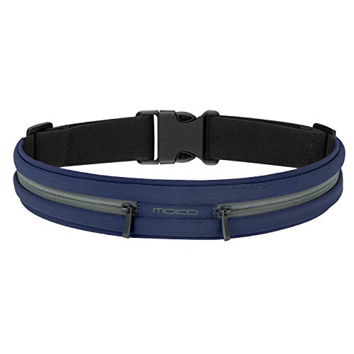 MoKo Sports Running Belt,Outdoor Dual Pouch Sweatproof Reflective Slim Waist Pack,Fitness Workout Belt Fanny Pack Compatible with iPhone 11/11 Pro Max/X/Xr/Xs Max/8/7, Galaxy Note 10/10 Plus, S20/S10 - color: Indigo