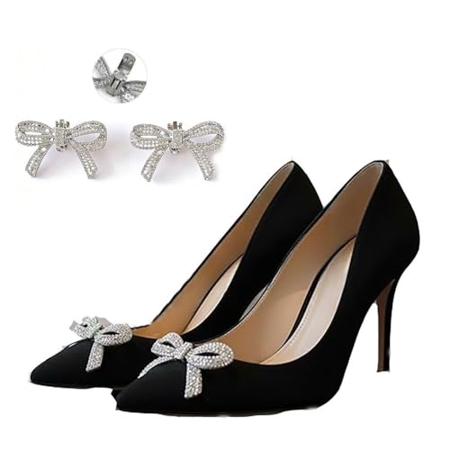 Stylish Bow Shoe Buckle with Sparkling Rhinestones Detachable Shoe Clip Charms for Women High Heels Replacement Accessories - color: golden