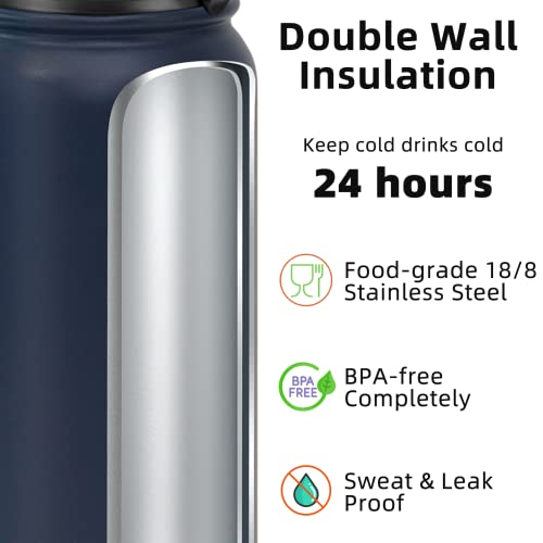 Fanhaw 20oz Stainless Steel Water Bottle with Chug Lid, Navy Blue - color: Navy Blue, style: 20 Ounces