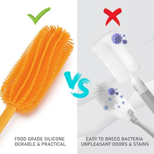 Silicone Bottle Brush, 15.7" Water Bottle Cleaner Brush, Orange - color: Long Orange