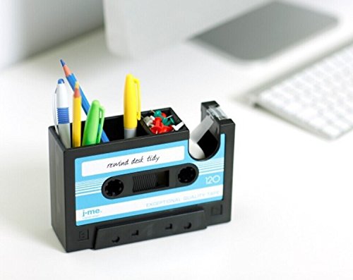 Creative Tape Pen Holder, Retro Cassette Tape Dispenser, Stationery Desk Tidy Container, Office Supplies Organizer Pencil Cup - color: Blue