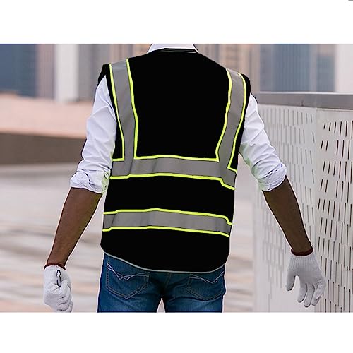 XIAKE 9 Pockets Class 2 High Visibility Reflective Safety Vest for Men Women,Meets ANSI/ISEA Standard - color: Black Yellow Trim, size: 3X-Large