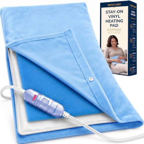 Boncare® Stay-On Small Vinyl Electric Heating Pad for Neck and Shoulders and Back Without Auto-Off, Low & High Heat Levels, Waterproof Hot Heat Pad with Washable Cover (11.5"x13.5", 1-Pack) - size: 11.5" x 13.5"