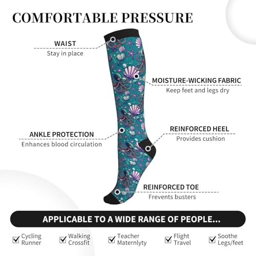 Compression Socks Knee High Circulation Support Socks For Women Men Athletic Running Hiking Travel - color: Cute Octopus
