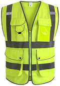 XIAKE 9 Pockets Class 2 High Visibility Reflective Safety Vest for Men Women,Meets ANSI/ISEA Standard - color: Yellow, size: XX-Large