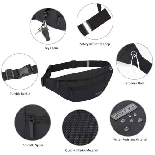MAXTOP Large Fanny Pack for Women Men Crossbody Bag with 4-Zipper Pockets - color: Black, size: Large