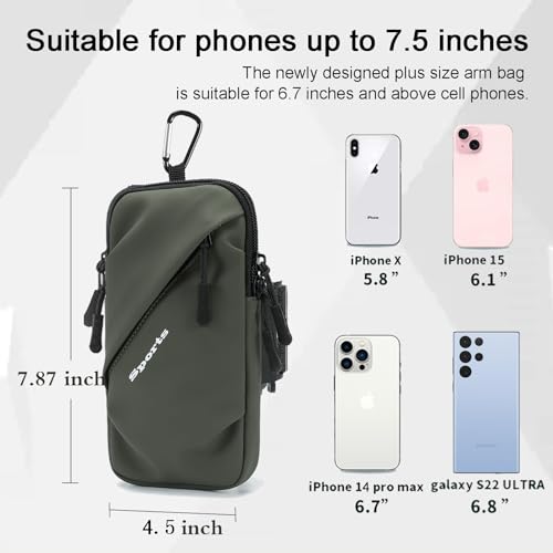 Phone Holder Arm Bands, Small Crossbody Shoulder Holsters Bag with Arm Band, Fits iPhone and All Cell Phones, Use for Running, Walking, Hiking & Biking (Plus Size Army Green) - color: Army Green