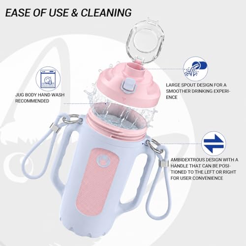 32oz Insulated Water Bottle Multi-Function Sports Jug with Handle & Magnetic Blender - Leak Resistant for Baseball Football Gym & Outdoor Activities (Dreamy Purple & Pink) - color: Dreamy Purple & Pink