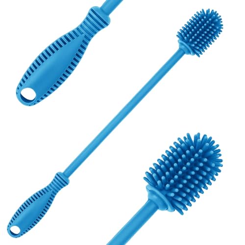 Silicone Bottle Brush with Long Handle, 12.5" Bottle Cleaning Brush, Blue - color: Blue