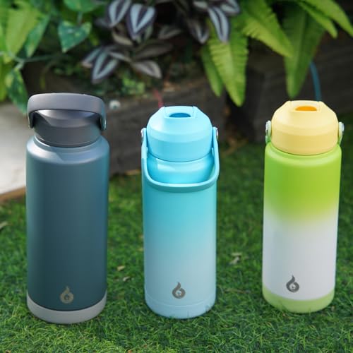 BJPKPK 32oz Insulated Water Bottle, Stainless Steel Bottle with Straw Lid - color: Black Blue, size: 32 Ounces