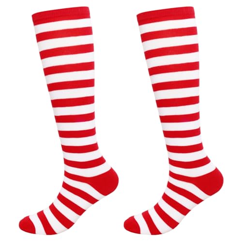 Gvhntk Knee High Striped Socks Long Thin Tube Sports Compression Socks Casual Stripe Tube Stockings for Running - color: Red and White