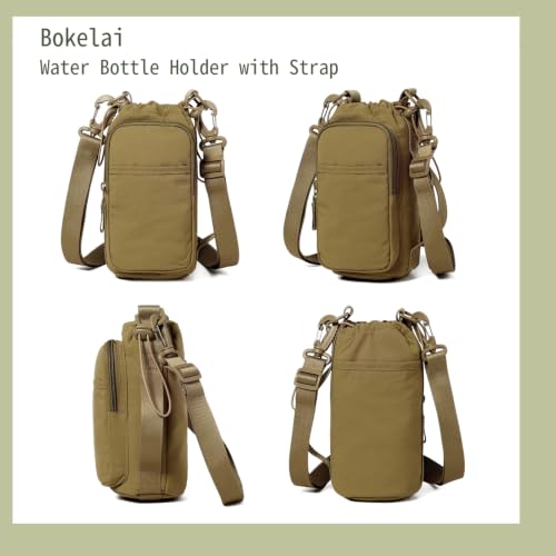 Bokelai Water Bottle Holder Bag with Strap Lightweight Crossbody Carrier Sling Bag for Hiking Camping Travelling Water Bottle Sleeve Gym Accessories - color: Army Khaki