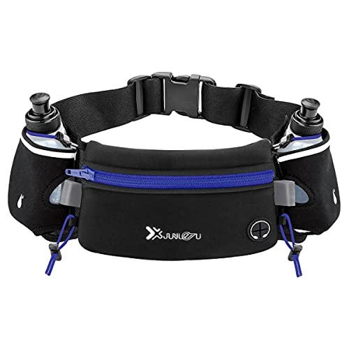 Number-one Running Belt with Water Bottles(2 x 175ML), Hydration Belt Waterproof Waist Pack Bag Fits iPhones Adjustable Sports Waist Pouch for Marathon Running Hiking Cycling - color: Blue