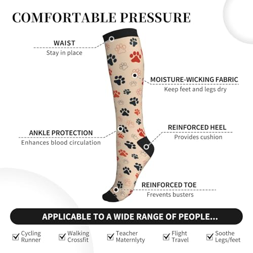 Crazy Fun Compression Socks, Unisex Knee High Support Socks - color: Paw Print