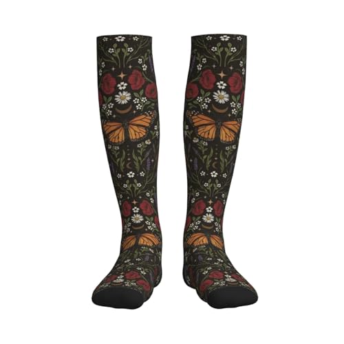 Witchy Moth Compression Socks For Women Men - color: Butterflies Wildflowers