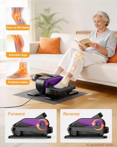 Under Desk Elliptical Mini Electric Leg Exerciser While Sitting for Seniors - color: Purple