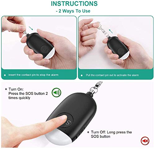 Personal Safety Alarm - Rechargeable - Strobe LED Flashlight - SOS Emergency Loud Alarm - Self-Defense Keychain - for Women, Students, Kids, and Seniors (Black) - color: Black