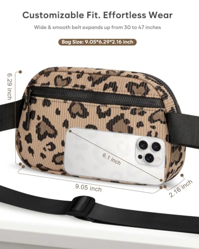Pritent Fanny Packs for Women Crossbody Belt Bag With Zipper Back Pocket - color: Leopard Brown, size: Large
