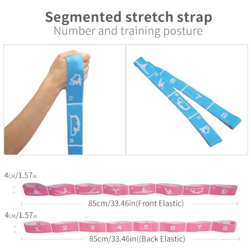 2-Pack Adjustable Kids Dance Stretch Bands - 8-Loop Elastic Bands for Ballet, Latin, Yoga, Gymnastics & Stretching - Flexible, Multi-Section Design for Dance Training & Flexibility - color: Blue+Pink