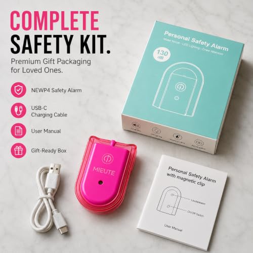 Clip-On Personal Safety Alarm 130dB for Women with LED Strobe - color: Hot Pink
