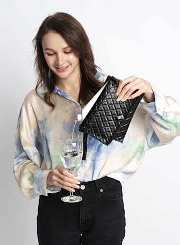 Clutch Purse With Flask (Black), Holds 26 oz (800 ml), Handbag Wine Bag for Women - color: Black