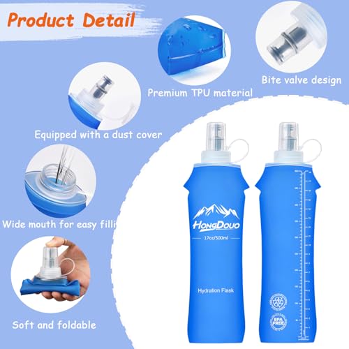 Flexible Running Bottles - Two Pack: 500ml/17oz, Foldable, BPA/PVC Free Soft Flask for Hydration Vests and Running Packs,Collapsible Leak-proof Pocket Bottle for Jogging, Hiking, Cycling, Climbing - color: Blue