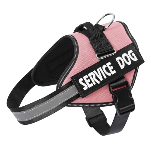 MUMUPET Service Dog Harness, No Pull & Reflective Pet Vest, Pink, L - color: Pink, size: Large