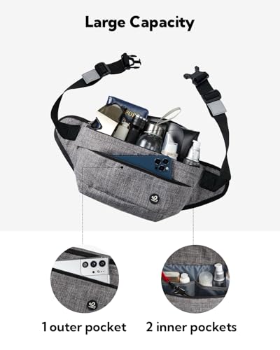 WATERFLY Fanny Pack Waist Bag: Large Crossbody Fannie Bum Belt Bag Hip Phanny Pack for Men Women Outdoor Sport Hiking Traveling Walking - color: Light Gray