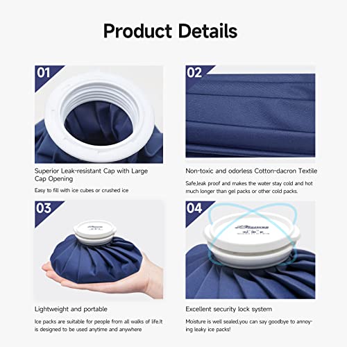 BICAREE Ice Packs for Injuries Reusable, Ice Cold Pack, Ice Bags Hot Water Bag for Hot & Cold Therapy & Pain Relief, 3 Sizes (6"/9"/11"), Ice Bag - size: 3 set