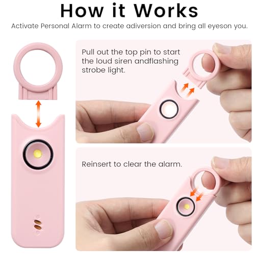 TIPSEAN Personal Safety Alarm - 135dB Ultra Loud Siren with LED Strobe Light, USB-C Rechargeable, Compact Keychain Alarm for Women/Men, Emergency Flashlight & Vibration Alert(Pink) - color: Pink