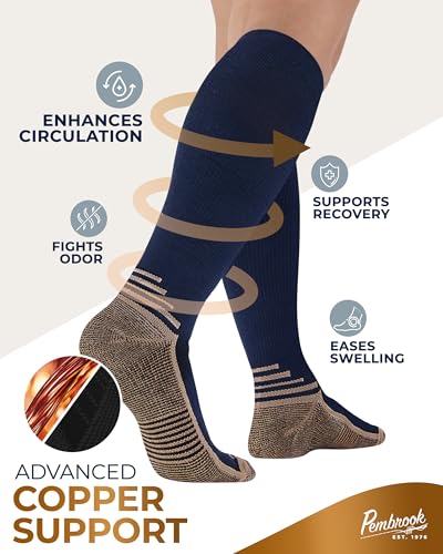 Pembrook 3 Pairs Copper Compression Socks 15-20 mmHg | Graduated Support - color: Black/Dark Gray/Navy - 3 Pairs, size: Medium