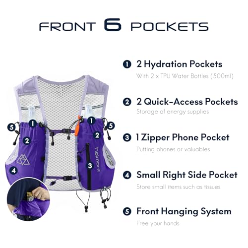 Haimont 10L Trail Running Hydration Vest with Soft Flasks - color: Purple, size: Large