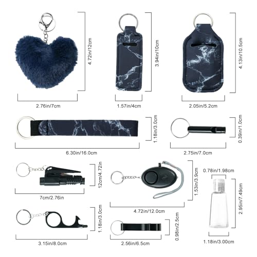 10PCS Accessories Keychain Set for Women with Safety Alarm Key Chain,Whistle and Wristlet KeyChain Set - color: Black