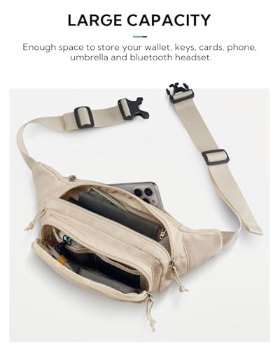 WATERFLY Fanny Pack Waist Bag: 2.5L Large 5 Zipper Pockets for Women Men - color: White