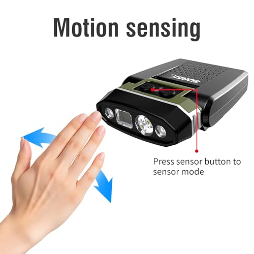 SUNREI 1800mAh Rechargeable 300 Lumen LED Headlamp with Motion Sensor - size: H300-military green