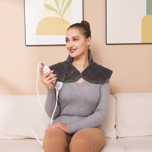 Ambershine 19''x24'' Weighted Neck & Shoulder Heating Pad, 2.5lbs with 12 Temperature Settings& 4 Auto-Off Timers, Pain Relief for Neck/Shoulder/Back(Gray) - color: 01-gray