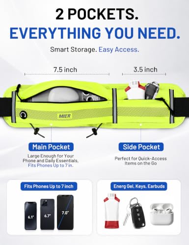 MIER Running Belt for Women & Men, Fanny Pack with Marathon Bib Clip, Neon - color: Neon Yellow
