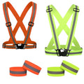 Running Reflective Vest Elastic Adjustable Reflective Vest 2 Pieces with 4 High-Visibility Reflective Belts for Nighttime Running Biking Motorcycle Dog Walking fits Men Women Kids - color: Orange-green